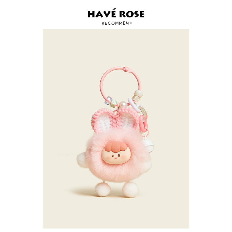 HAVEROSE original niche bear bag pendant high-grade rex rabbit fur schoolbag pendant creative keychain female