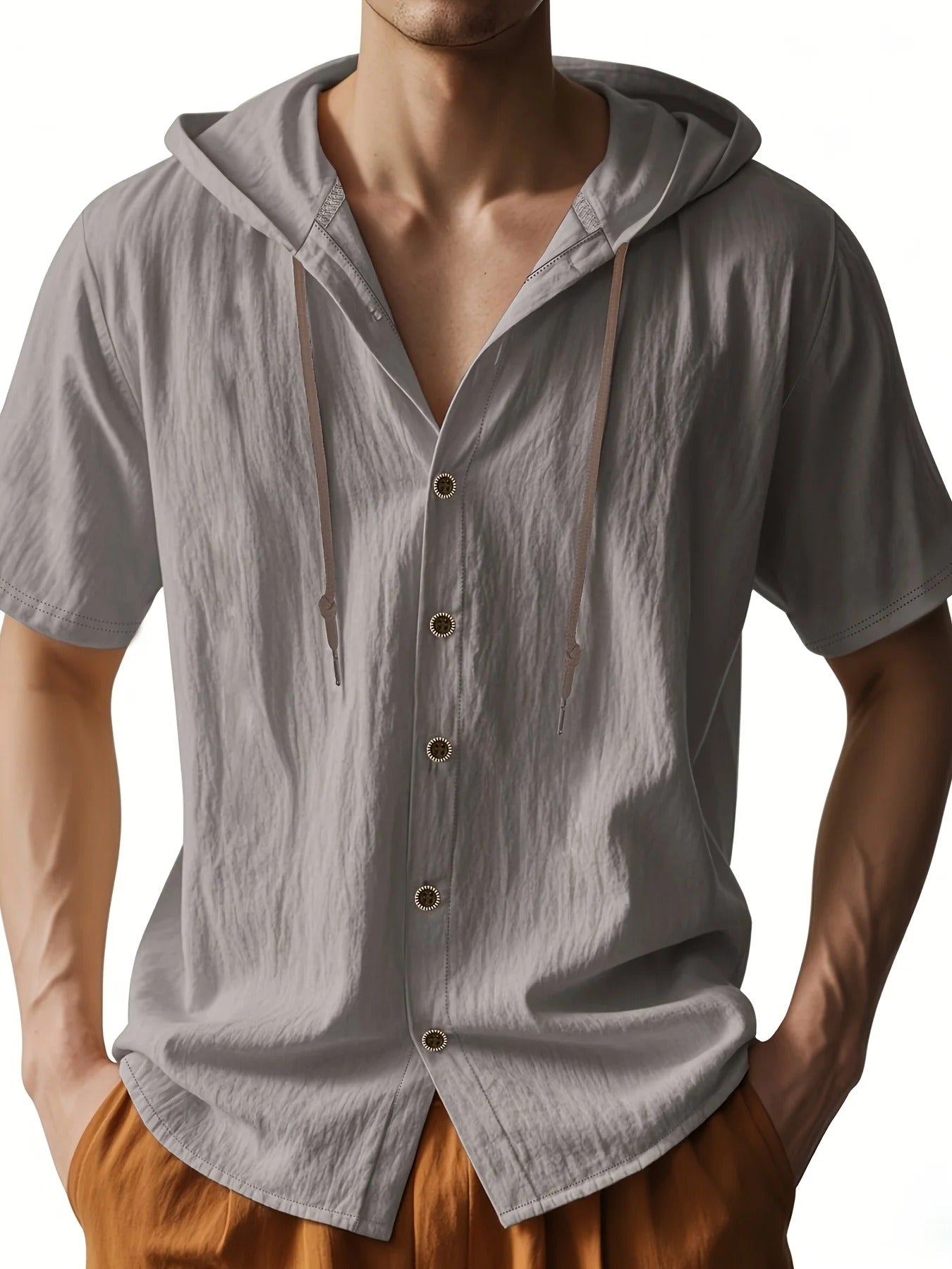 Lightweight Short Sleeve Linen Hooded Shirts