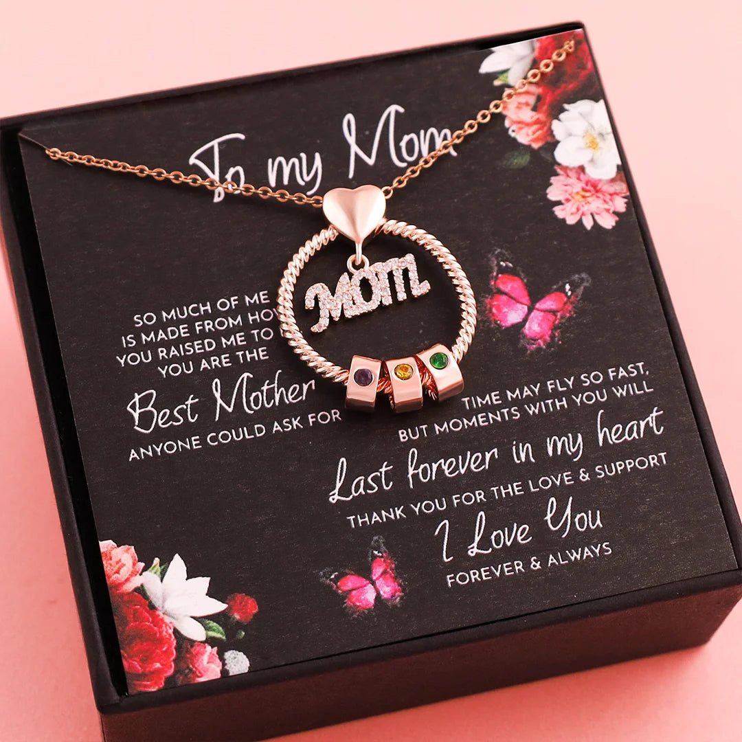 Mother's Day Gift Personalized Circle Pendant with Custom Beads Birthstone Pendant Necklace