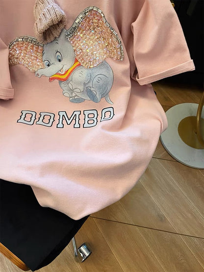 2025 Spring New Style-Dumbo Heavy embroidery and diamond T-shirt