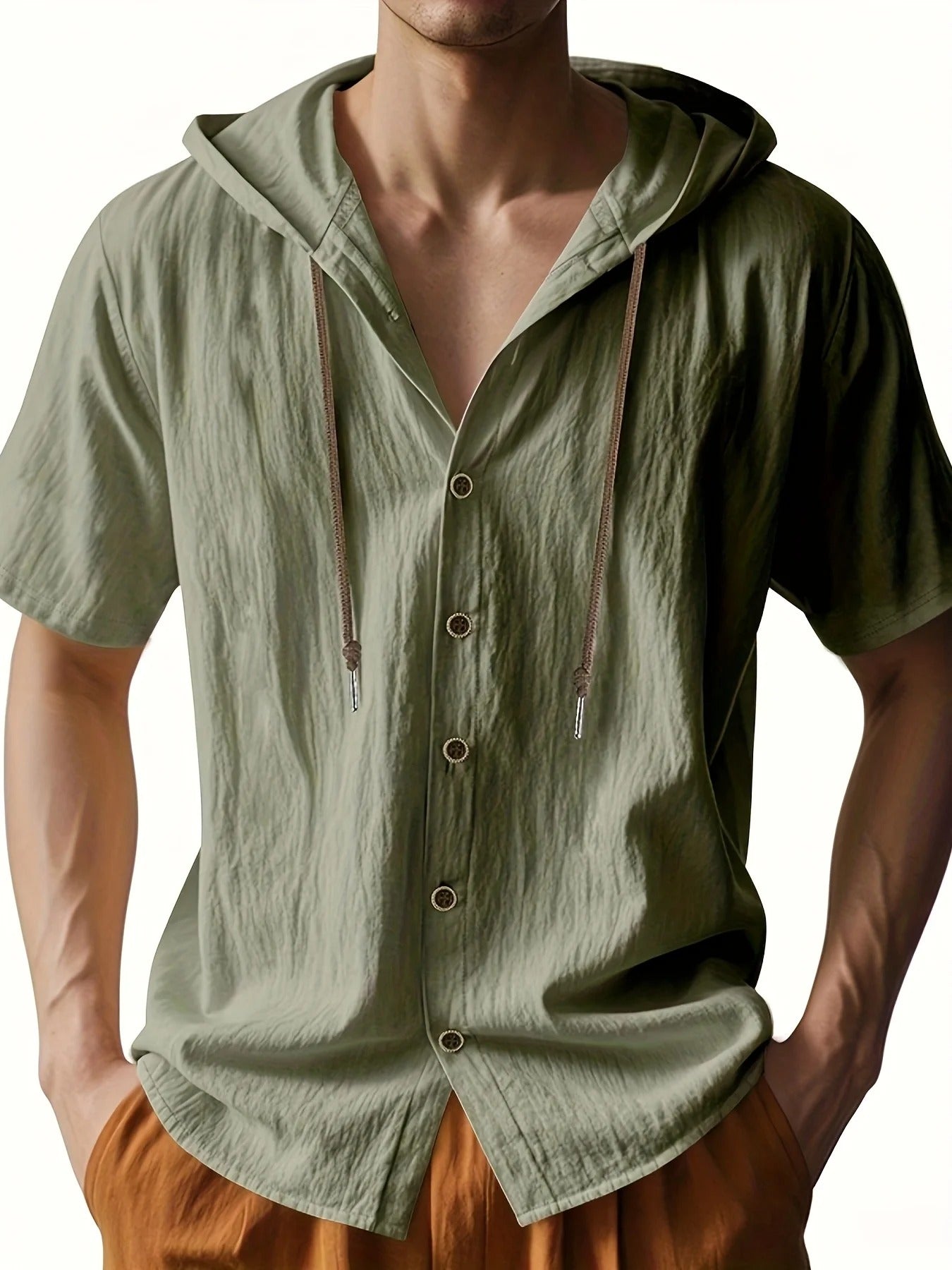 Lightweight Short Sleeve Linen Hooded Shirts