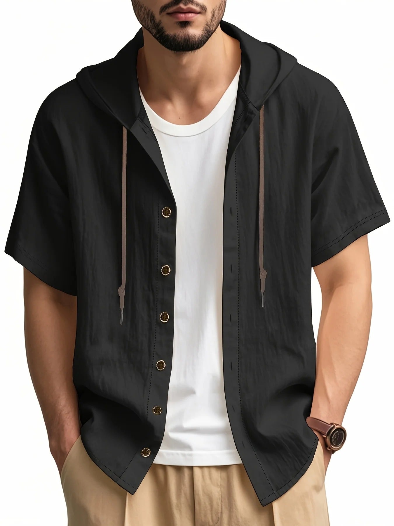 Lightweight Short Sleeve Linen Hooded Shirts