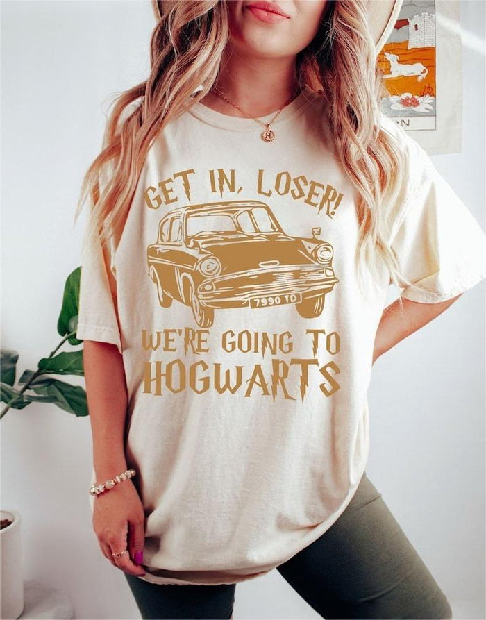 Get In Loser We're Going To Hogwart Car Print T-shirt