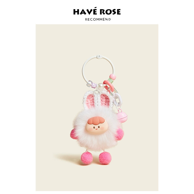 HAVEROSE original niche bear bag pendant high-grade rex rabbit fur schoolbag pendant creative keychain female