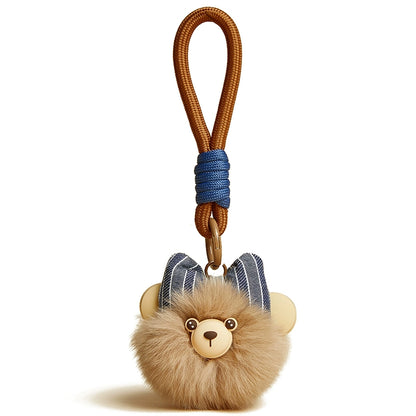 HAVEROSE original niche bear bag pendant high-grade rex rabbit fur schoolbag pendant creative keychain female