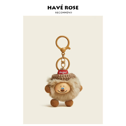 HAVEROSE original niche bear bag pendant high-grade rex rabbit fur schoolbag pendant creative keychain female