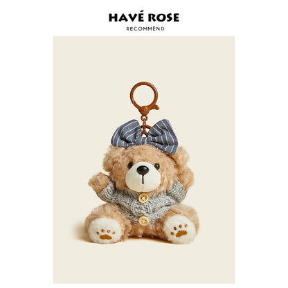HAVEROSE original niche bear bag pendant high-grade rex rabbit fur schoolbag pendant creative keychain female