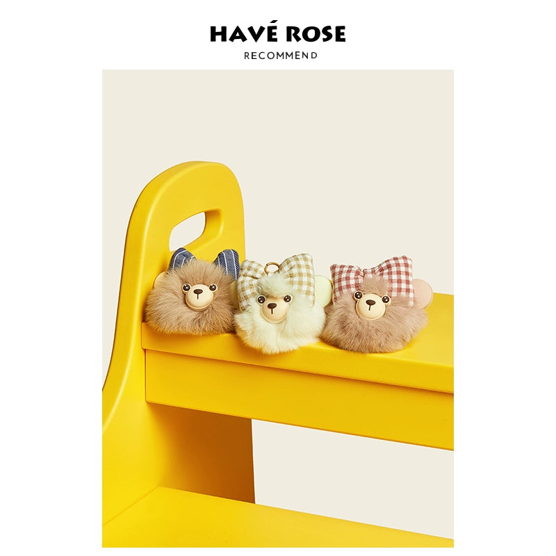 HAVEROSE original niche bear bag pendant high-grade rex rabbit fur schoolbag pendant creative keychain female