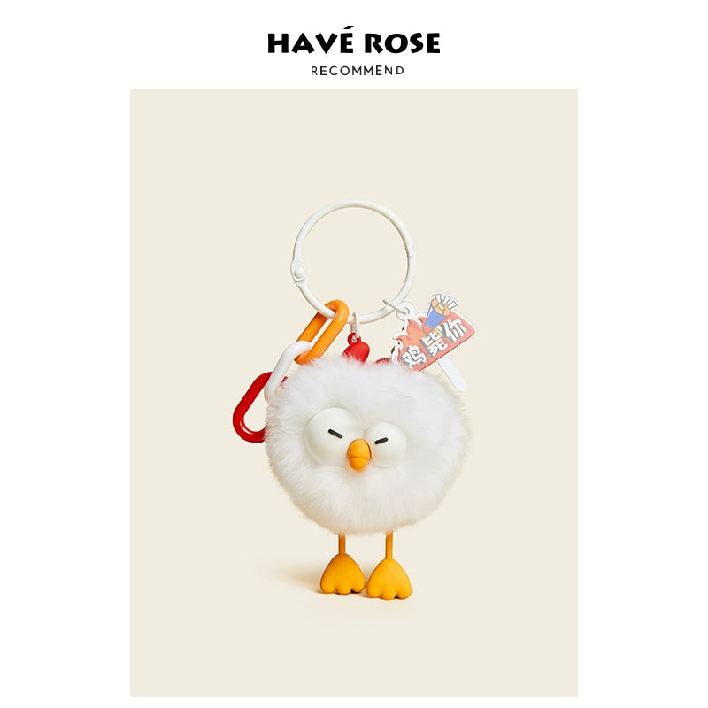 HAVEROSE original niche bear bag pendant high-grade rex rabbit fur schoolbag pendant creative keychain female