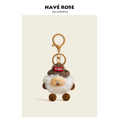 HAVEROSE original niche bear bag pendant high-grade rex rabbit fur schoolbag pendant creative keychain female