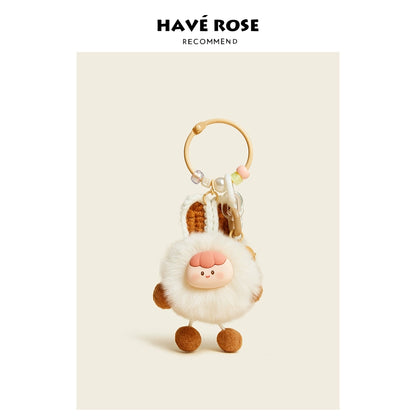 HAVEROSE original niche bear bag pendant high-grade rex rabbit fur schoolbag pendant creative keychain female