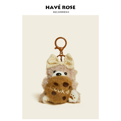 HAVEROSE original niche bear bag pendant high-grade rex rabbit fur schoolbag pendant creative keychain female