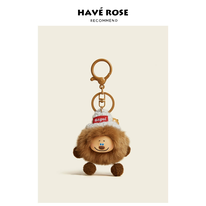 HAVEROSE original niche bear bag pendant high-grade rex rabbit fur schoolbag pendant creative keychain female