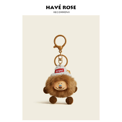 HAVEROSE original niche bear bag pendant high-grade rex rabbit fur schoolbag pendant creative keychain female