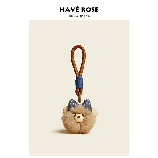 HAVEROSE original niche bear bag pendant high-grade rex rabbit fur schoolbag pendant creative keychain female