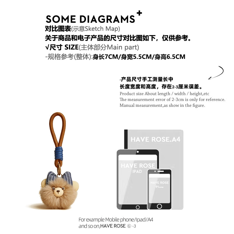 HAVEROSE original niche bear bag pendant high-grade rex rabbit fur schoolbag pendant creative keychain female