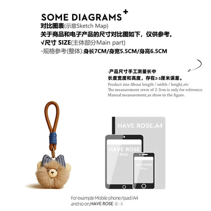 HAVEROSE original niche bear bag pendant high-grade rex rabbit fur schoolbag pendant creative keychain female