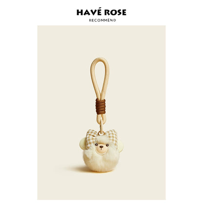 HAVEROSE original niche bear bag pendant high-grade rex rabbit fur schoolbag pendant creative keychain female