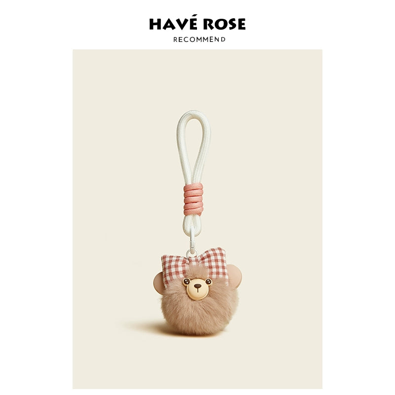 HAVEROSE original niche bear bag pendant high-grade rex rabbit fur schoolbag pendant creative keychain female