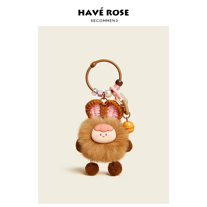 HAVEROSE original niche bear bag pendant high-grade rex rabbit fur schoolbag pendant creative keychain female