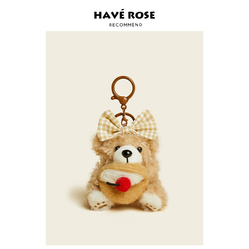 HAVEROSE original niche bear bag pendant high-grade rex rabbit fur schoolbag pendant creative keychain female