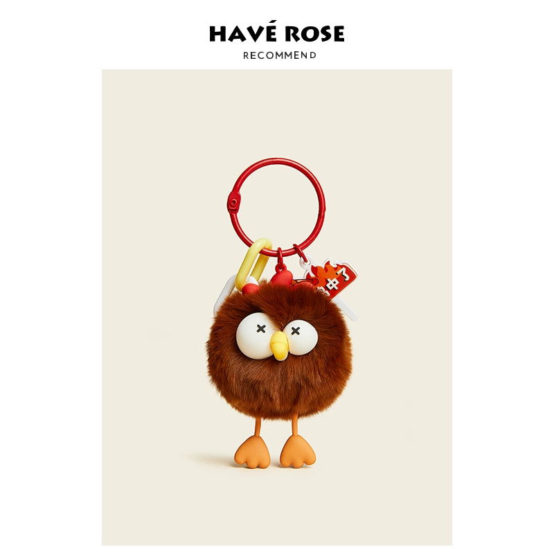 HAVEROSE original niche bear bag pendant high-grade rex rabbit fur schoolbag pendant creative keychain female