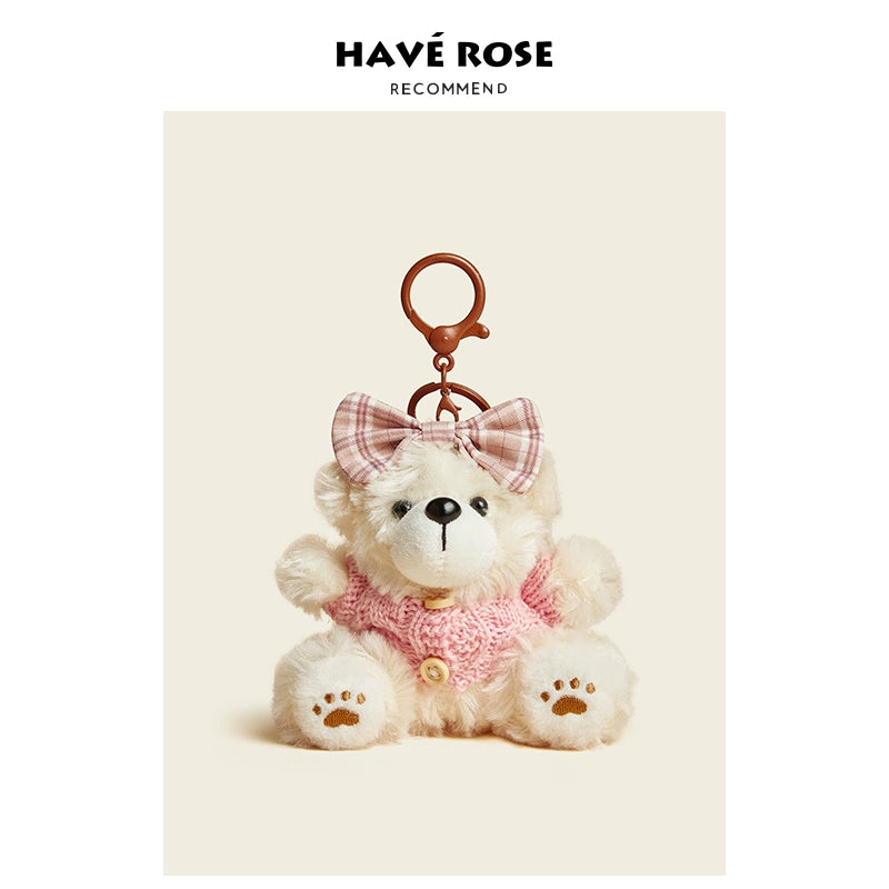 HAVEROSE original niche bear bag pendant high-grade rex rabbit fur schoolbag pendant creative keychain female