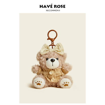 HAVEROSE original niche bear bag pendant high-grade rex rabbit fur schoolbag pendant creative keychain female
