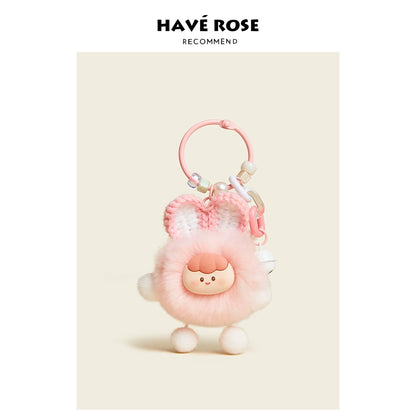 HAVEROSE original niche bear bag pendant high-grade rex rabbit fur schoolbag pendant creative keychain female