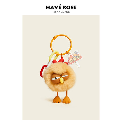 HAVEROSE original niche bear bag pendant high-grade rex rabbit fur schoolbag pendant creative keychain female