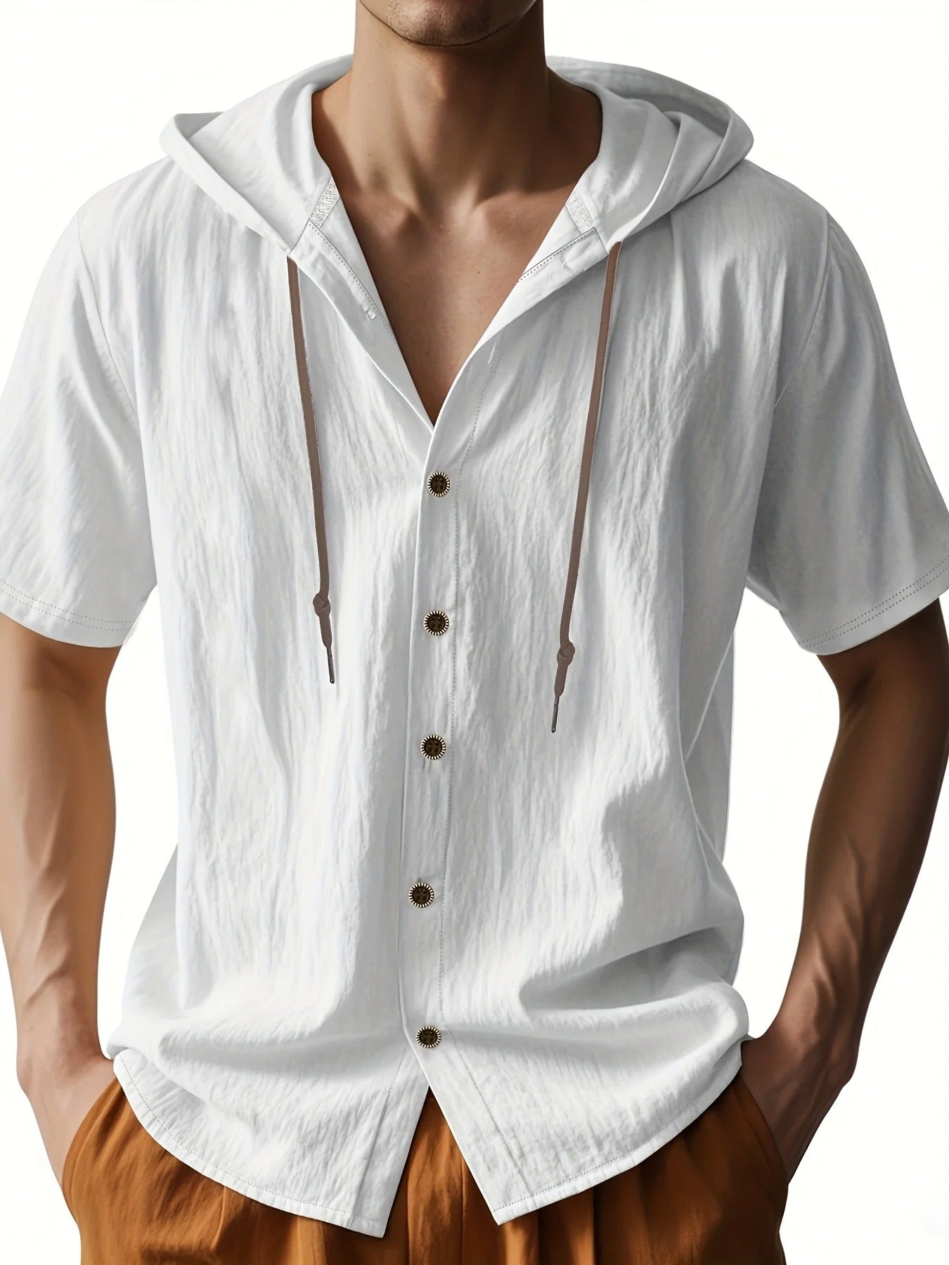 Lightweight Short Sleeve Linen Hooded Shirts