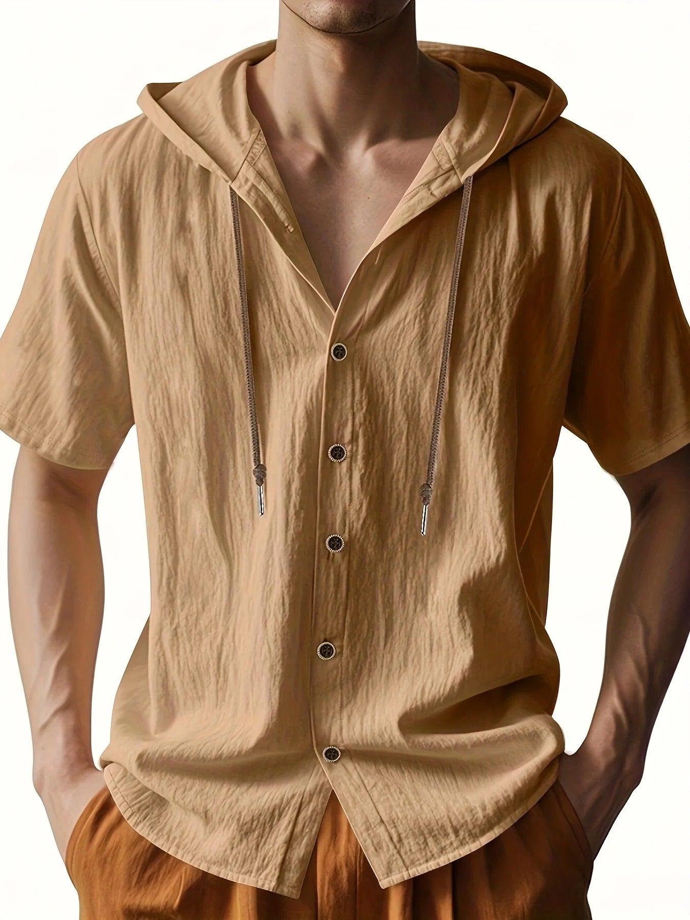 Lightweight Short Sleeve Linen Hooded Shirts