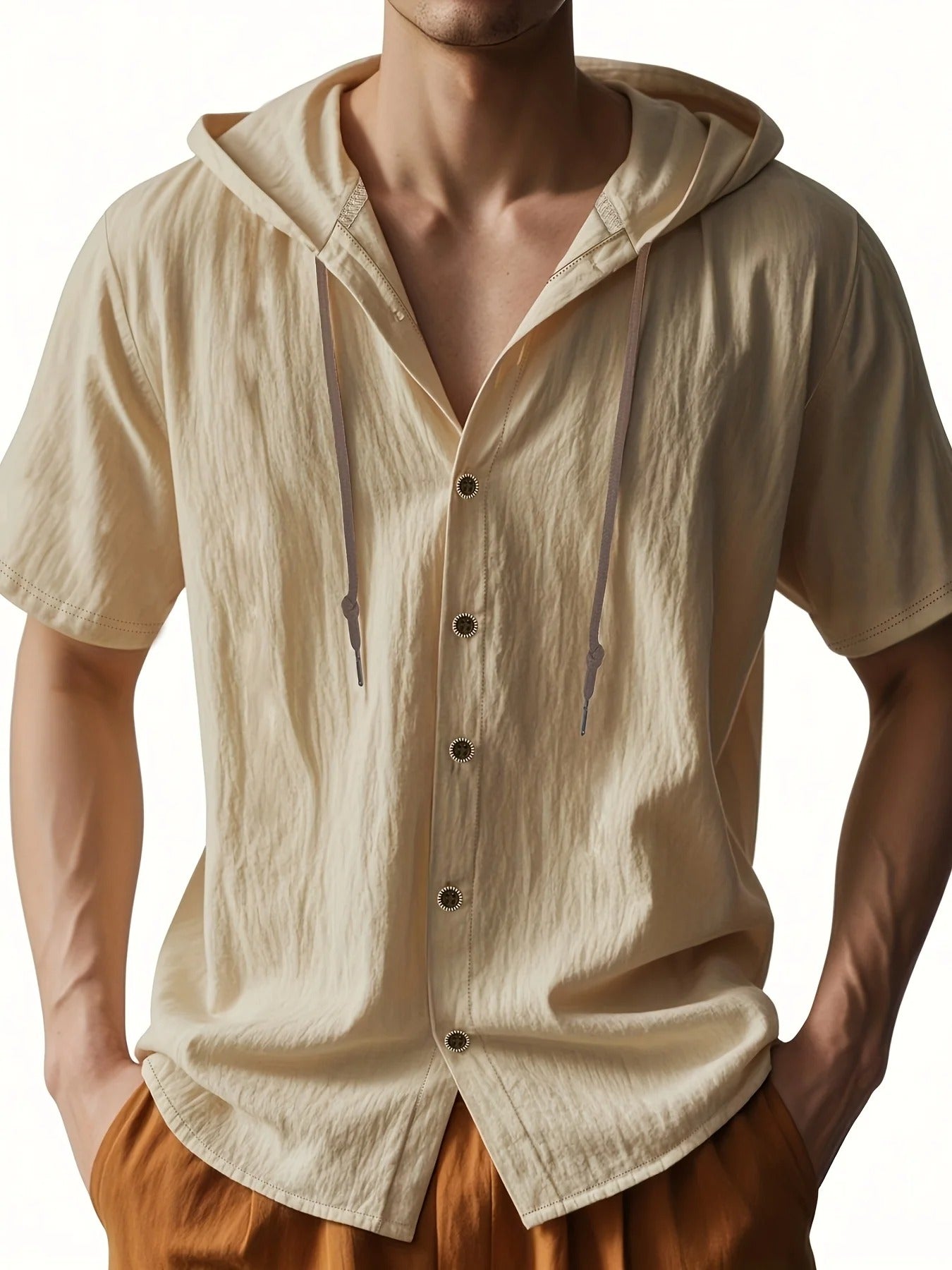 Lightweight Short Sleeve Linen Hooded Shirts