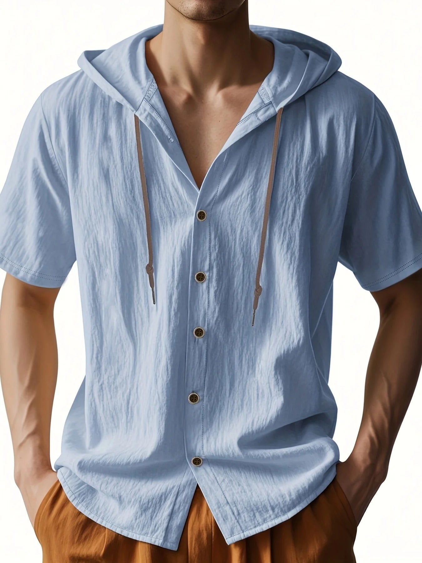 Lightweight Short Sleeve Linen Hooded Shirts